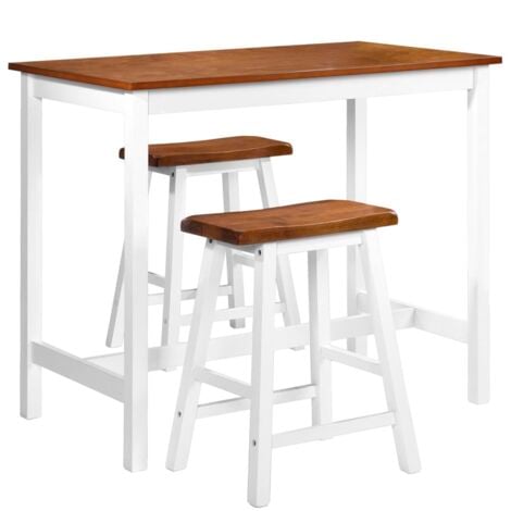 Bar Table and Stool Set 3 Pieces Solid Wood vidaXL