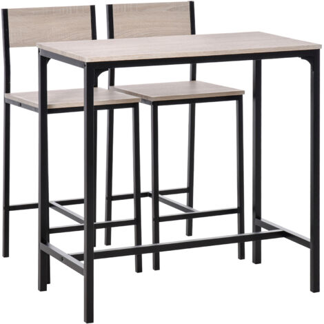 Bar Table and Stools Set, Kitchen Table and 2 Chairs with Backrest, Footrest