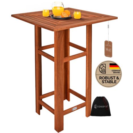 Bar Table High Table Party Table Bistro Cocktail Bar Acacia Wood Hardwood Massive Natural Wood Square Outdoor with Ø 5cm Parasol Hole Sturdy Comfortable Birthday Wedding Events