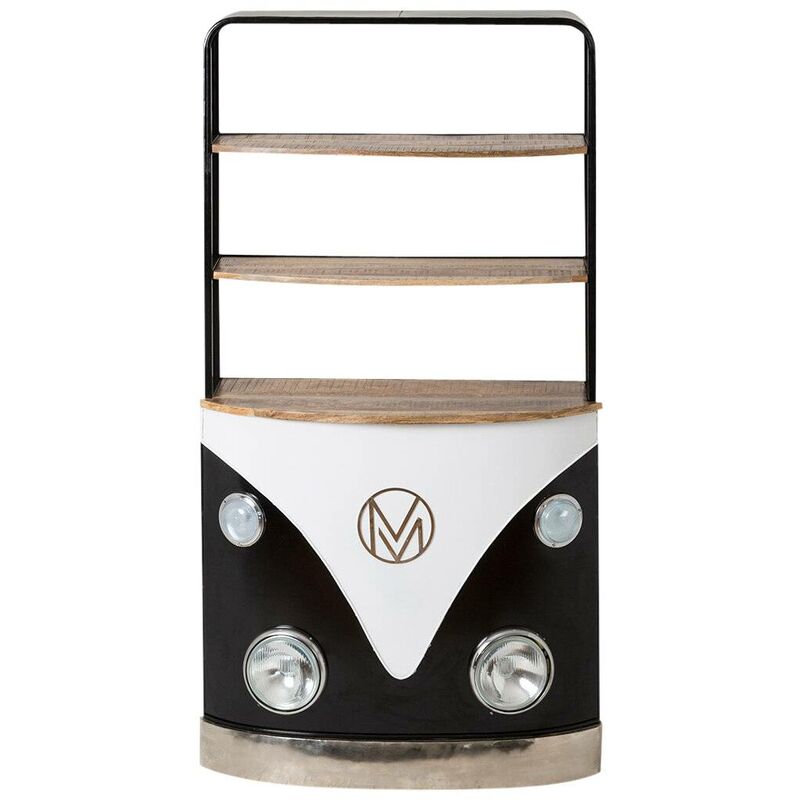 Made In Meubles - Meuble bar noir avec plateaux en bois de manguier Combi