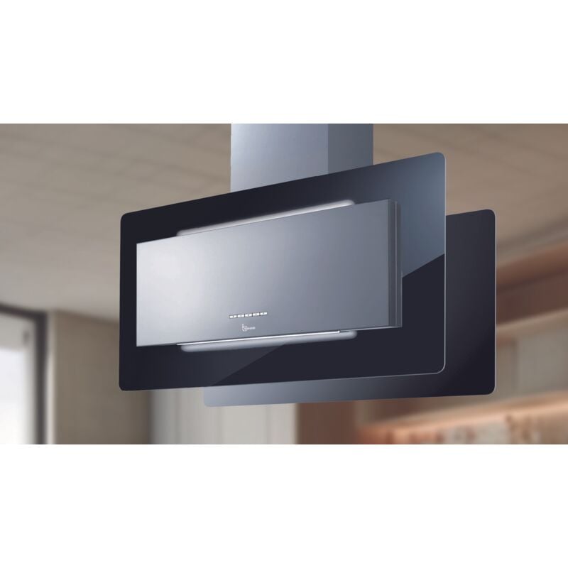 Hotte îlot Trisia 90x43 cm. - Acier inoxydable/Verre noir – 800 m3/h - Baraldi