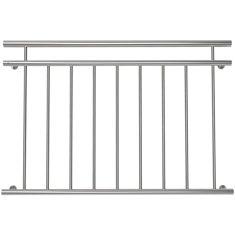 

Mucola - Barandillas de balcón Ventana Baranda 225x90cm Acero inoxidable Plateado Balcón francés Rejilla balustrada mirador barras V2A