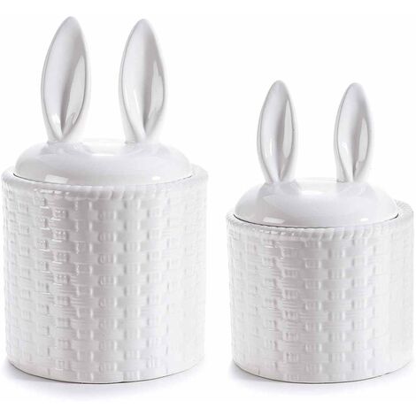 Barattoli da Cucina a Forma di Coniglietto In Ceramica con Chiusura Ermetica per Alimenti Set da 2