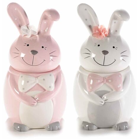 Barattoli da Cucina in Ceramica a Forma di Coniglietti per Biscotti e Alimenti Set da 2
