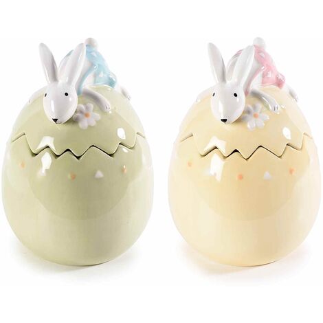Barattoli da Cucina in Ceramica a Forma di Uovo con Coniglietti per Biscotti, Spezie, Alimenti Idea Regalo Pasqua, Primavera Set da 2