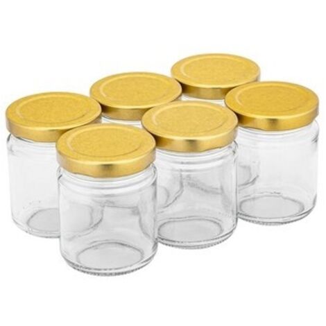 Barattoli di vetro per conserve, coperchi dorati per marmellate, set da 6, 135 ml