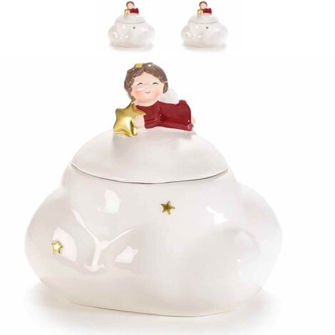 Barattoli natalizi in ceramica con angioletto a forma di nuvola 2 pezzi