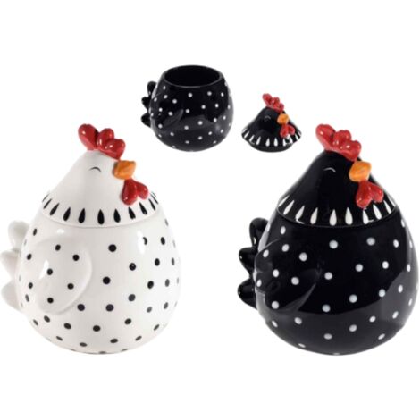 Barattoli per Alimenti a Forma di Galline in Ceramica Decorata Set da 2