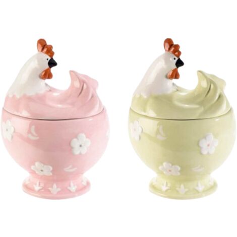 Barattoli per Alimenti in Ceramica a Forma di Galline Set da 2
