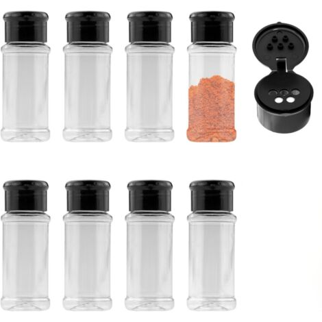 Barattoli per spezie in plastica da 8 pezzi, contenitori per spezie da 100 ml con coperchi e 5 fori, barattoli per spezie rotondi riutilizzabili, per spezie, sale, pepe, polveri, erbe aromatiche e pol