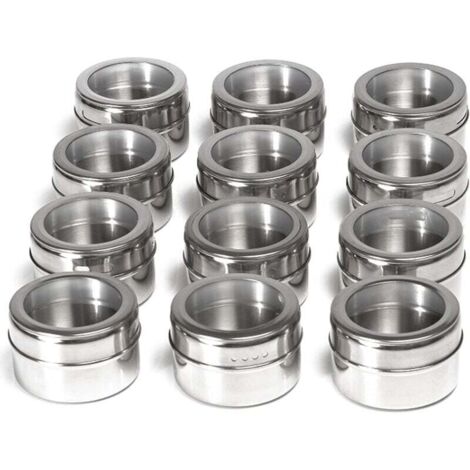 Barattoli per spezie magnetici, set di 12 contenitori per spezie magnetici, scatola per condimenti in acciaio inossidabile, per cucina barbecue, utensili per barbecue