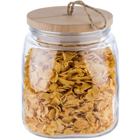 Barattolo APS "Woody" - Contenitore in vetro di alta qualità con coperchio in legno - La guarnizione in silicone mantiene più a lungo l'aroma del contenuto - 2 litri, contenitore di conservazione