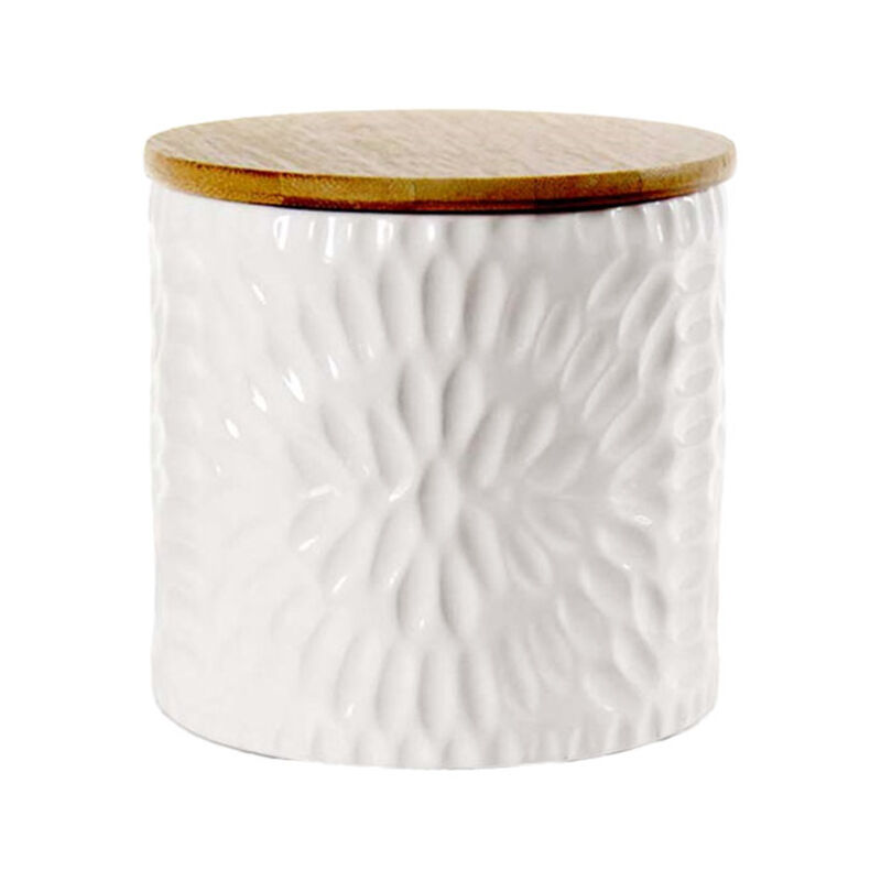 Biscottiera In Ceramica Con Tappo In Legno 10x10x12.5 Cm Bianco