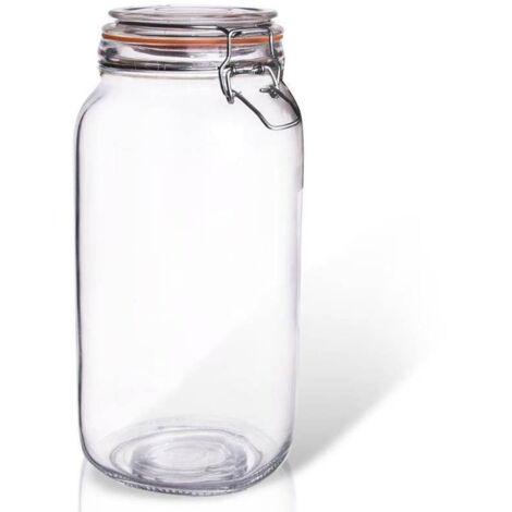 BARATTOLO BREVETTATO CON CHIUSURA A CLIP IN VETRO, CONTENITORE PER CONSERVAZIONI, 2 L