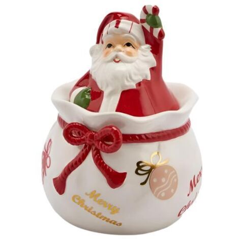 Barattolo in ceramica con Babbo natale decorazione natalizia h 21 cm