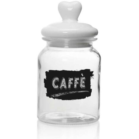 BARATTOLO IN VETRO CON TAPPO IN CERAMICA A CUORE DA 1000 ML 11X21 CM CAFFE'