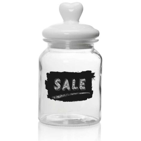 BARATTOLO IN VETRO CON TAPPO IN CERAMICA A CUORE DA 1000 ML 11X21 CM SALE