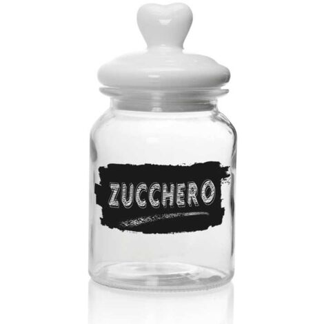 BARATTOLO IN VETRO CON TAPPO IN CERAMICA A CUORE DA 1000 ML 11X21 CM ZUCCHERO