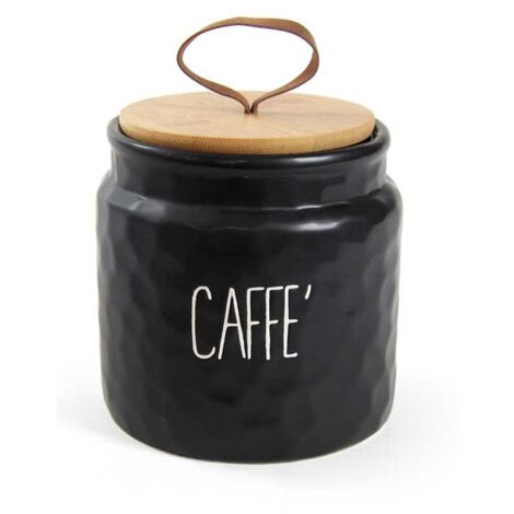 BARATTOLO MODELLO ONDULATO PER CAFFE 14 CM NERO CON TAPPO IN LEGNO