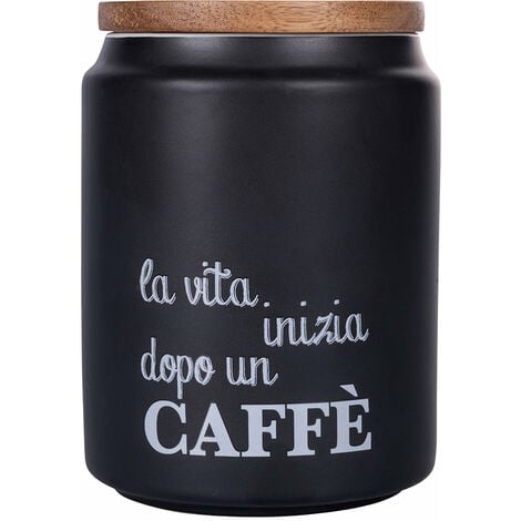 Barattolo nero per caffè 850 ml in gres con coperchio in bamboo Idee