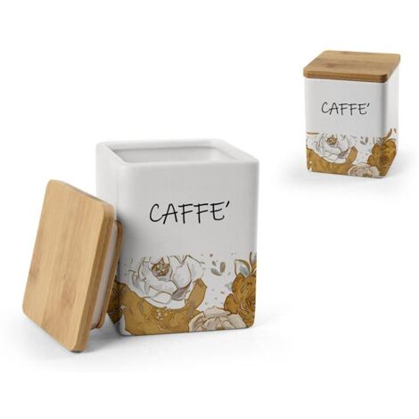 BARATTOLO QUADRATO PER CAFFÈ IN CERAMICA CON TAPPO IN LEGNO 10X 13 CM ROSE