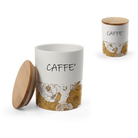 BARATTOLO TONDO PER CAFFÈ IN CERAMICA CON TAPPO IN LEGNO 10X 13 CM ROSE