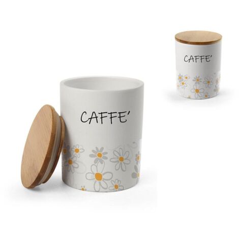 BARATTOLO TONDO PER CAFFÈ IN CERAMICA CON TAPPO IN LEGNO 10X13 CM DAISY