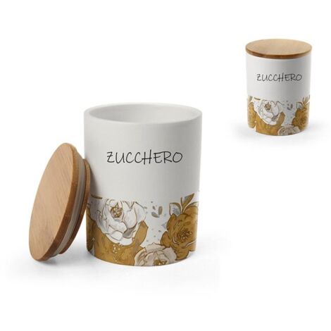 BARATTOLO TONDO PER ZUCCHERO IN CERAMICA CON TAPPO IN LEGNO 10X13 CM ROSE