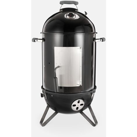 Barbacoa ahumador carbón – Juan – Smoker premium con aireadores, ahumador, gril, compartimento de ahumado negro - Negro