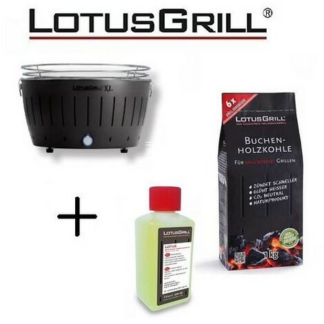 Barbacoa Black XL con Pilas y Cable de Alimentación USB + 1Kg de Carbón de Haya + Gel Combustible Inodoro para Barbacoa 200ml -Lotus Grill