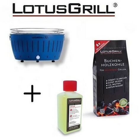 Barbacoa Blu XL con Pilas y Cable de Alimentación USB + 1Kg de Carbón de Haya + Gel Combustible Inodoro para Barbacoa 200ml -Lotus Grill
