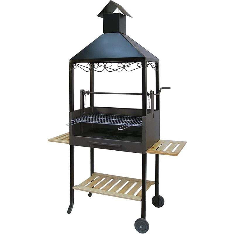 

Barbacoa de Carbón y Leña Imex el Zorro parrilla Cincada, Ruedas, Bandejas de madera, Chimenea y Elevador 122x40x206cm