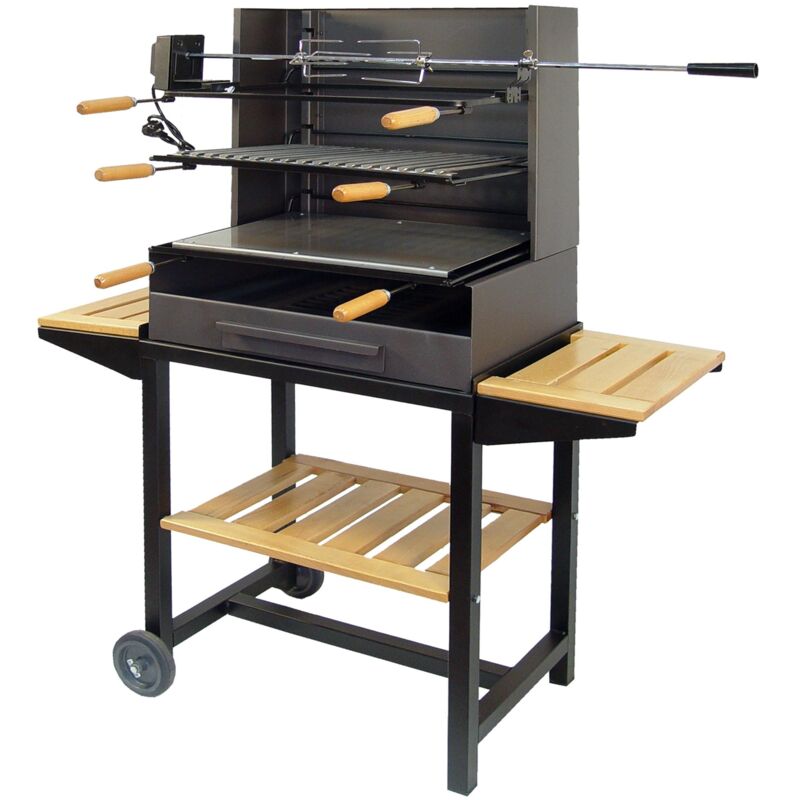 

Barbacoa con ruedas y tres bandejas madera completa Imex el Zorro 61x40x135
