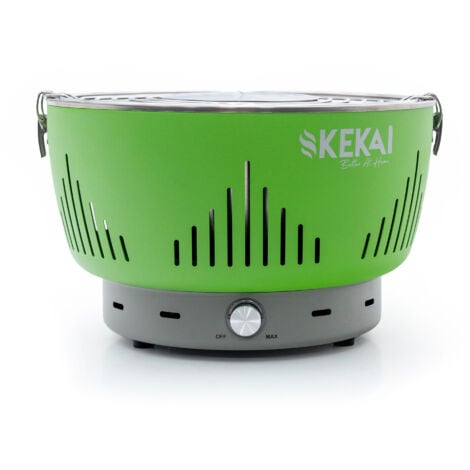 Barbacoa de Carbón Portátil de Sobremesa Kekai Crater 35x35x25 cm Cuenco Recoge Grasas con Ventilador Regulable Sin Humos Verde