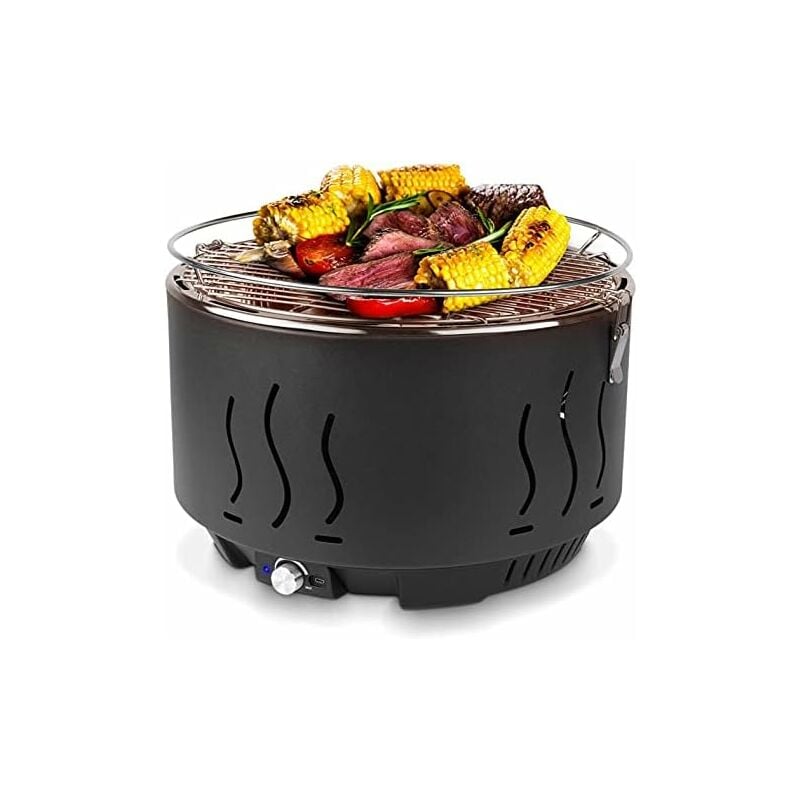 

Barbacoa de Carbón sin Humo, con Bolsa de Transporte, Mirco y Ventilador a Batería, Tiempo de Pcalentamiento de 3 Minutos, para Balcón, Acampada,