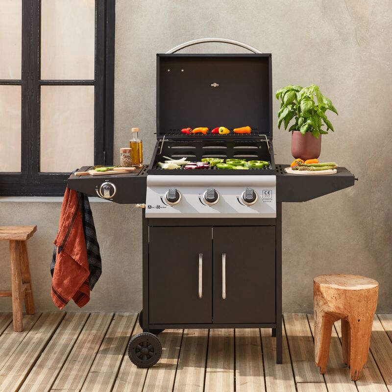 

Alice's Garden - Barbacoa de gas, cocina de exterior, Negro, 3 quemadores - Negro