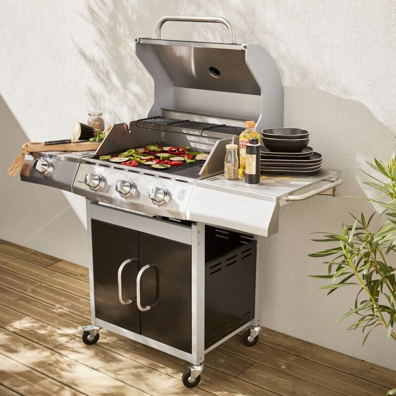

Alice's Garden - Barbacoa de gas, cocina de exterior, Negro, 3 quemadores + 1 fuego - Negro