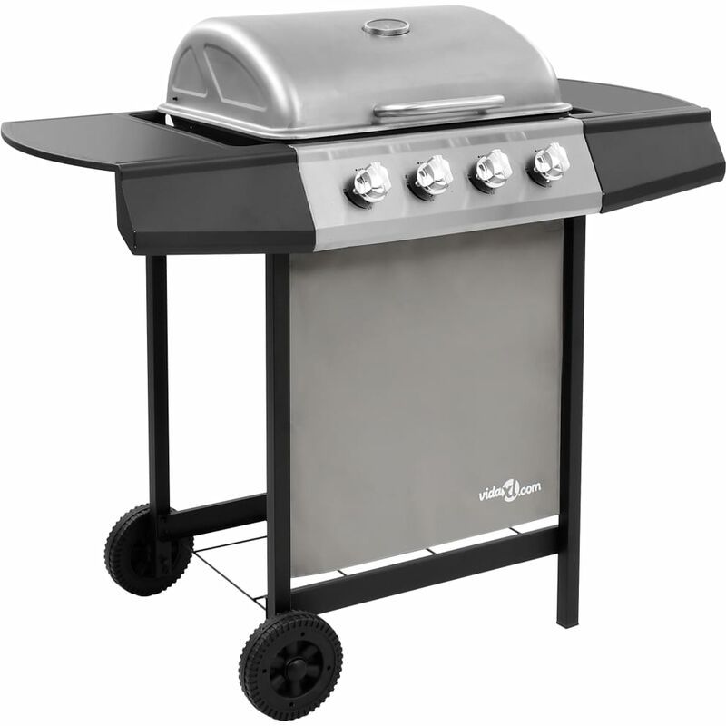 

Barbacoa de gas con 4 fogones negro y plateado - Plateado