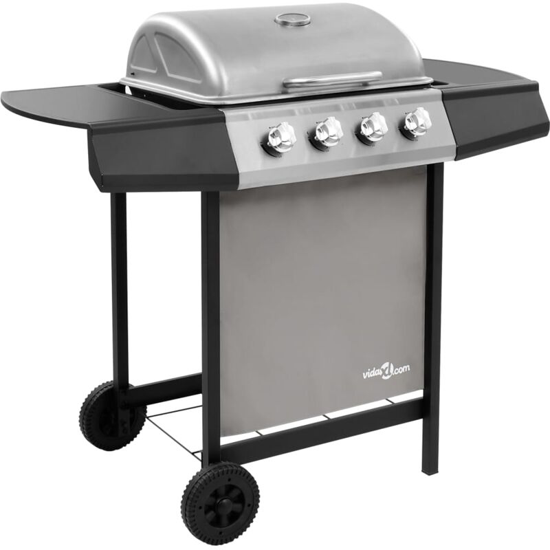 

vidaXL Barbacoa de gas con 4 fogones negro y plateado - Plateado