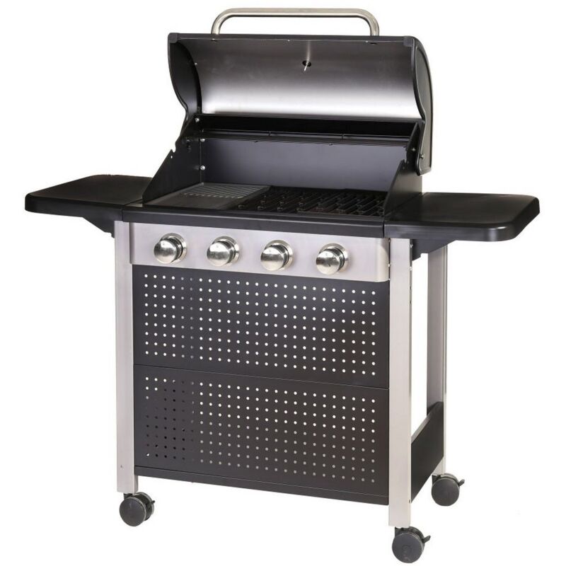 

Barbacoa de gas Birgitt con 4 quemadores de acero negra de 52x136x110 cm