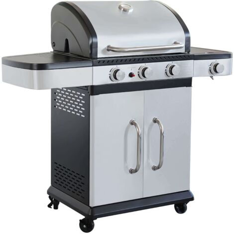 Barbacoa de gas de tres fuegos 117x56x112 cm en acero pintado gris y negro - Siderno