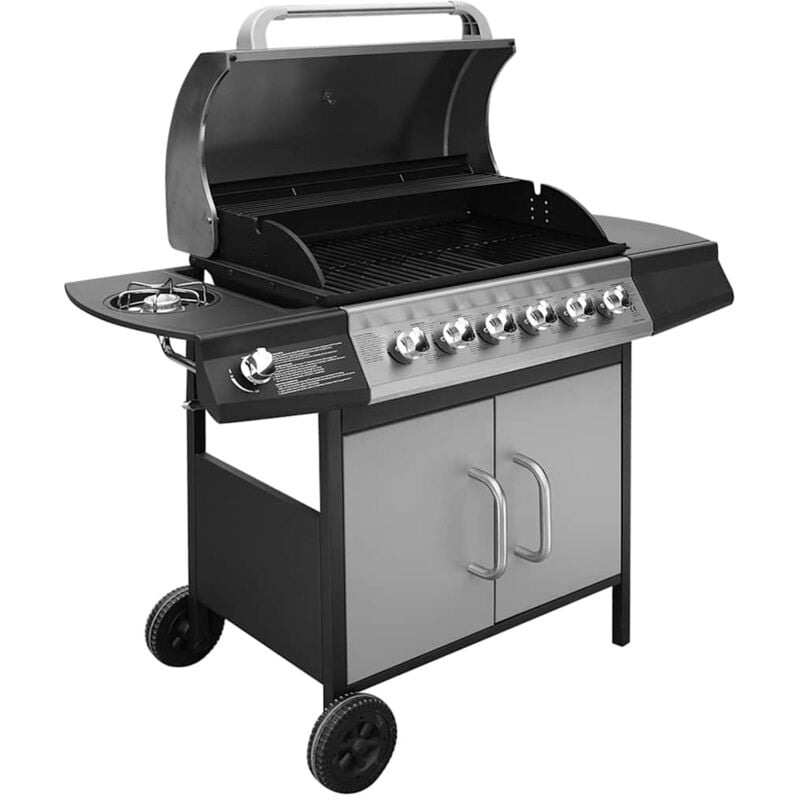 

Barbacoa grill de gas 6+1 quemadores negra y plateada - Multicolor - Vidaxl