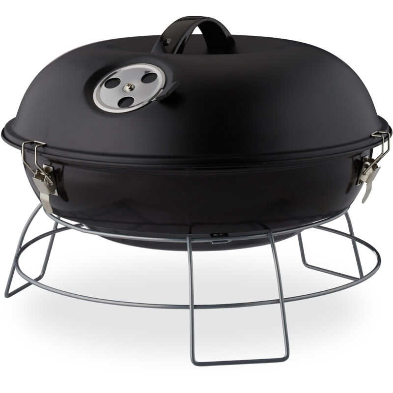 

Barbacoa, Portátil, Con tapa, Parrilla de acampada grande, Carbón vegetal, Ø36cm, Negro