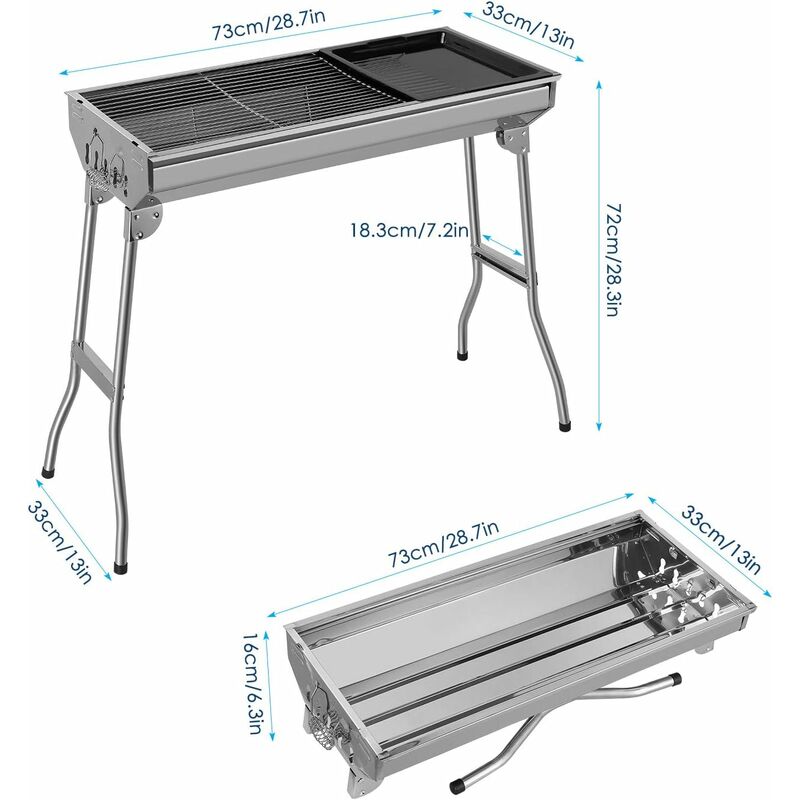

Barbacoa Portátil de Acero Inoxidable, Parrilla de Carbón, Barbacoa Plegable, Barbacoa de Exteriores para BBQ, 73 * 33 * 72 cm, Buena ventilación,