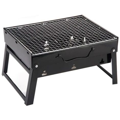 Barbacoa portátil de carbón – Acero y acero inoxidable – Negra, compacta y ligera para uso en exteriores.