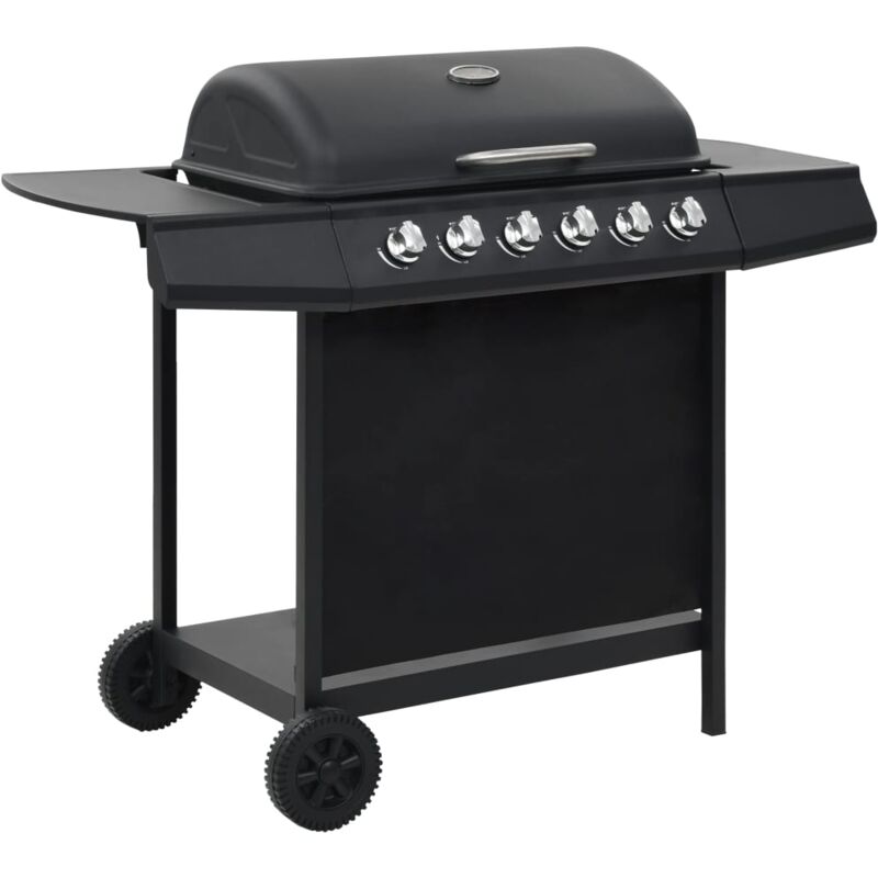 

vidaXL Barbacoa portátil de gas con 6 zonas de cocción negra de acero - Negro