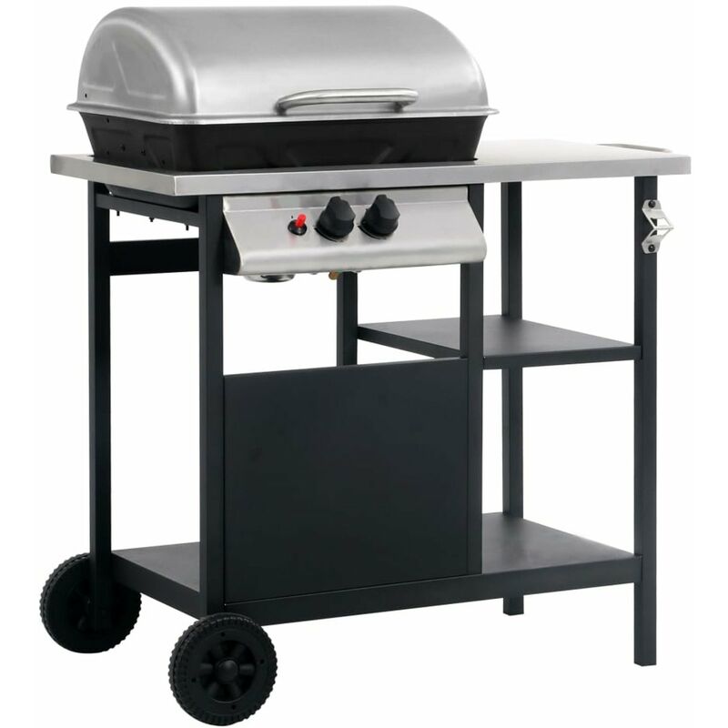 

Barbacoa portatil de gas con mesita 3 estantes negro y plateado