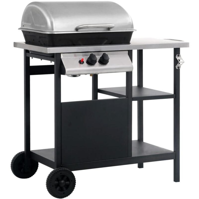 

Barbacoa portátil de gas con mesita 3 estantes negro y plateado - Negro - Vidaxl