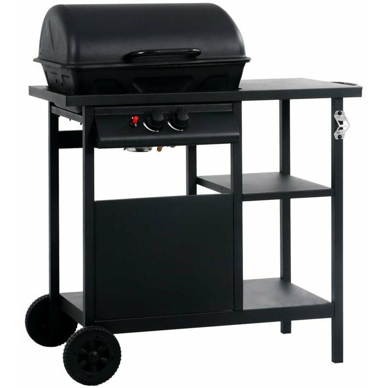 

Happyshopping - Barbacoa portatil de gas con mesita de 3 estantes negro
