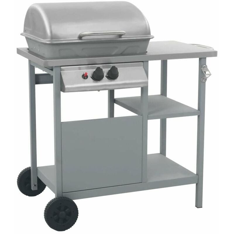 

Barbacoa portatil de gas con mesita de 3 estantes plateado